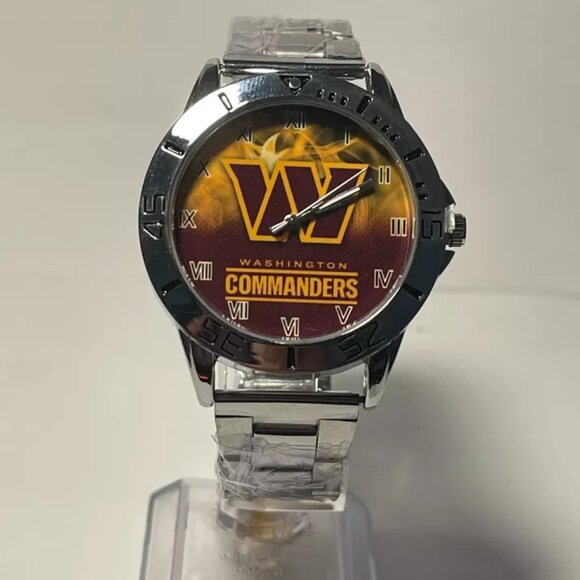 Washington Commanders NFL Team Logo Men's Stainless-Steel Silver Watch NEW - Picture 2 of 7